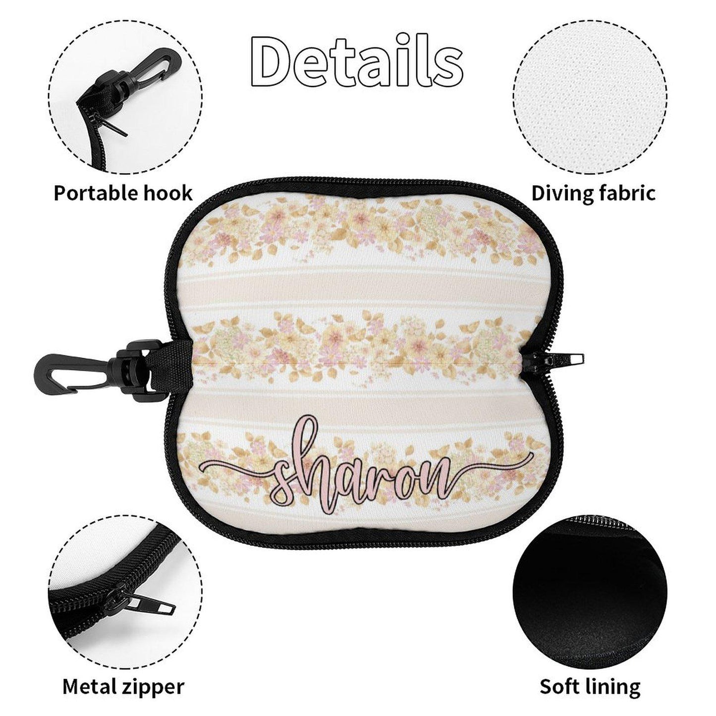 Custom Name Eyeglass Case with Zipper | Neoprene Fabric, Micro-Velvet Lining