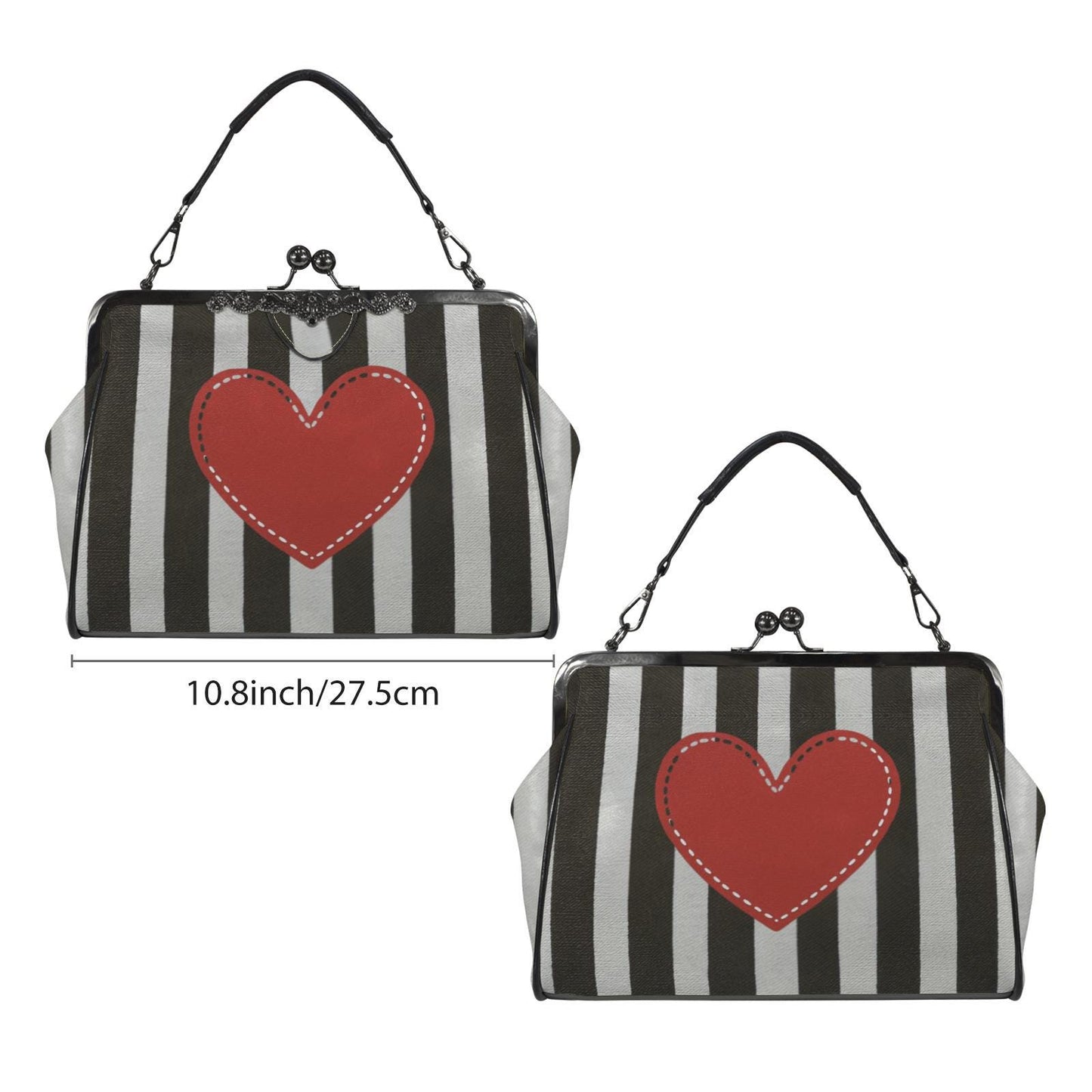 Striped Heart Kisslock Crossbody Shoulder Bag - Vintage Style Gift for Women
