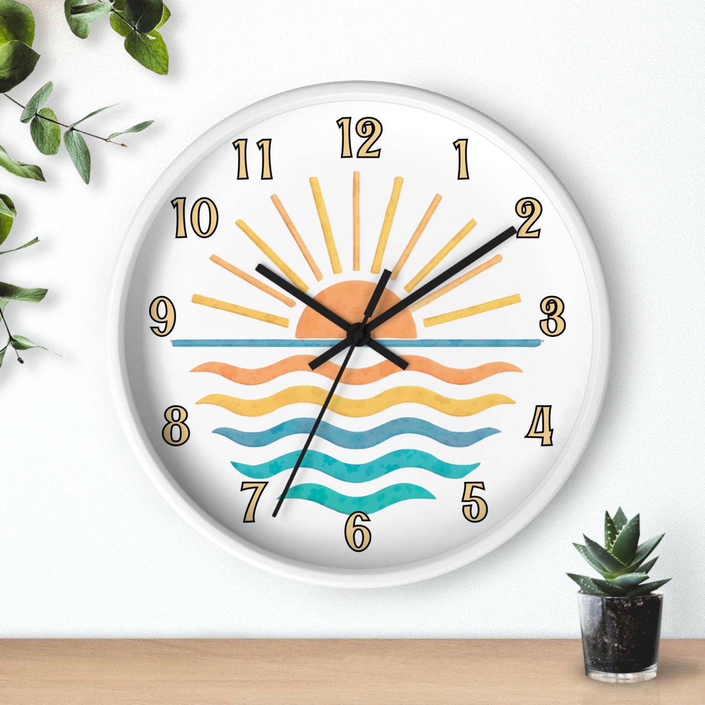 Sunrise Ocean Wave Wall Clock – Coastal Beach Nautical Home Decor Art