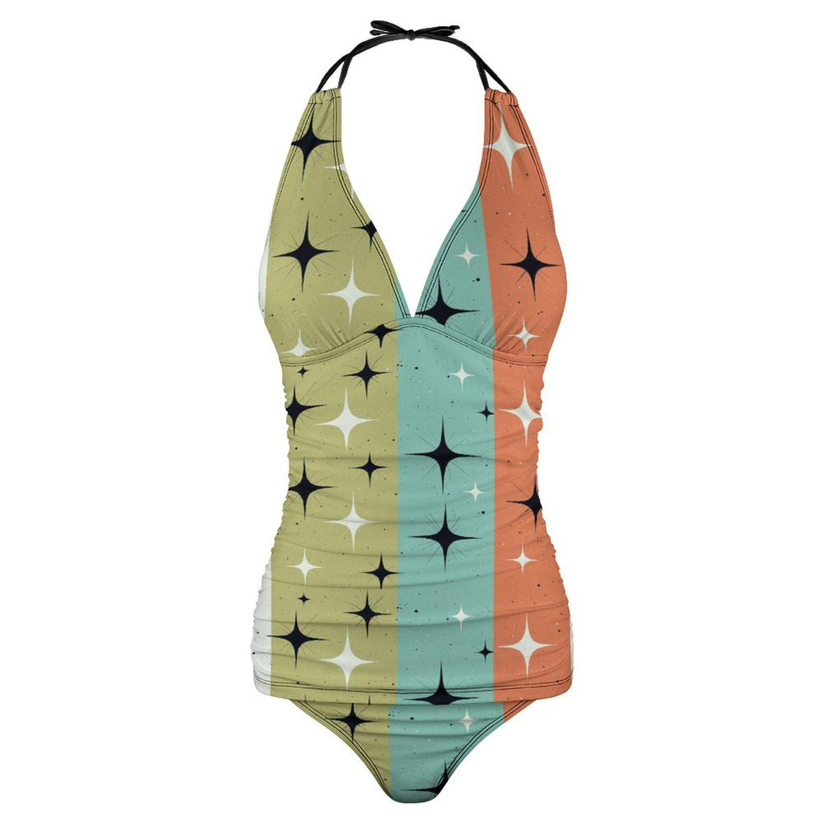 Retro Two Piece Women's Halter Tankini Vintage Style Swimsuit Set