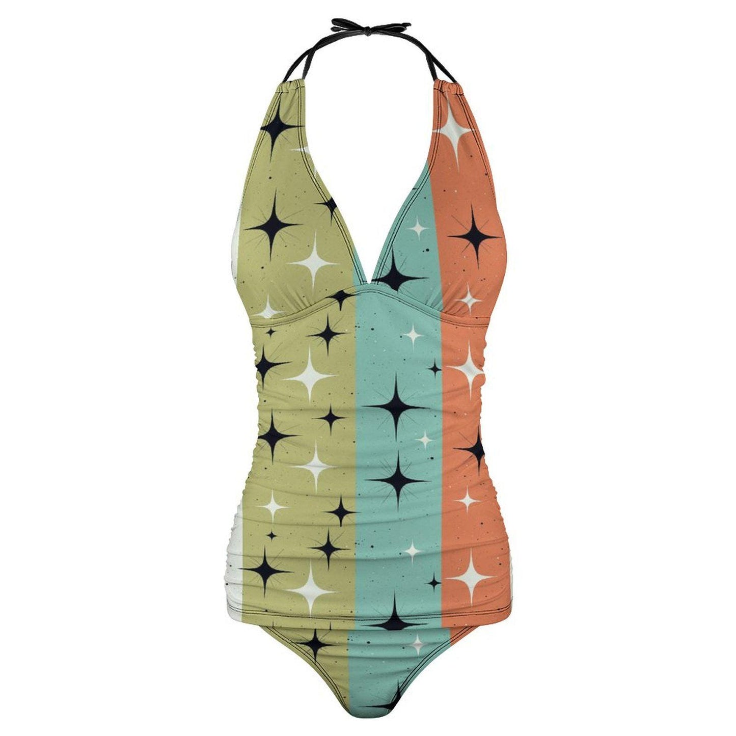 Retro Two Piece Women's Halter Tankini Vintage Style Swimsuit Set