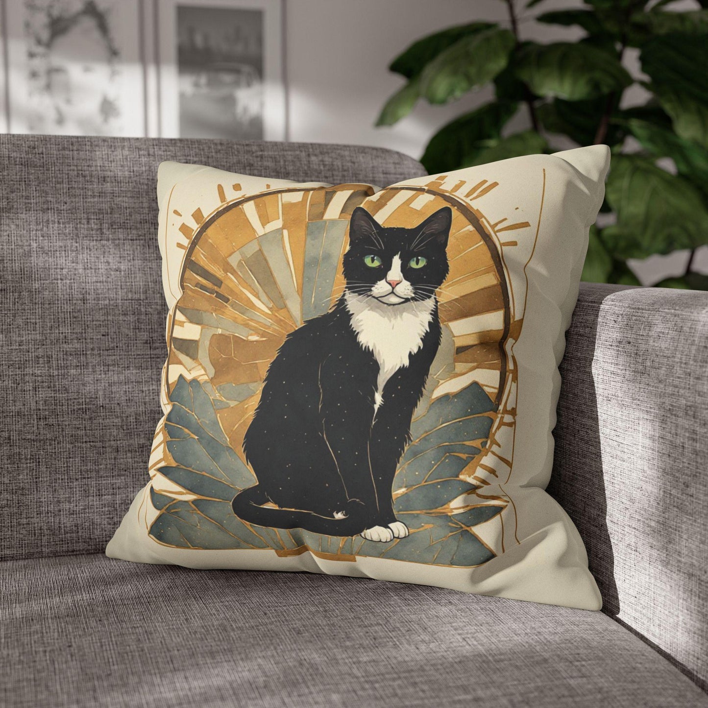 Tuxedo Cat Art Pillowcase | Faux Suede Square Pillowcase