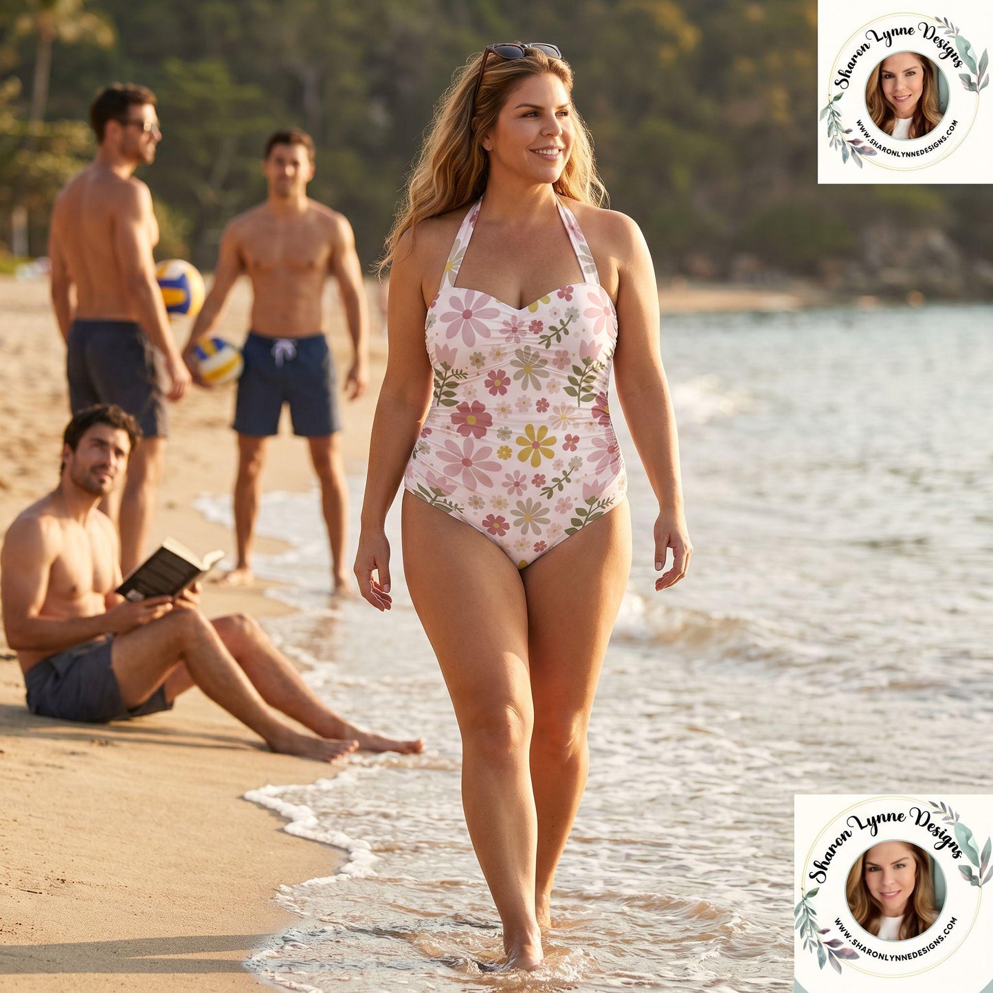 Floral One Piece Swimsuit Women's Halter Neck Gathered Chest Bathing Suit