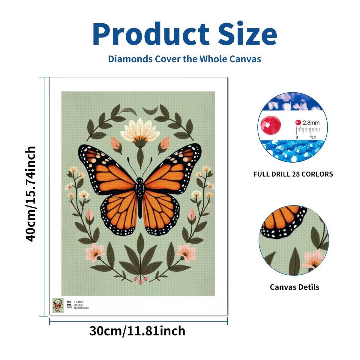 Butterfly DIY Diamond Painting Kit 12x16 Sparkling Art Craft Project No Frame