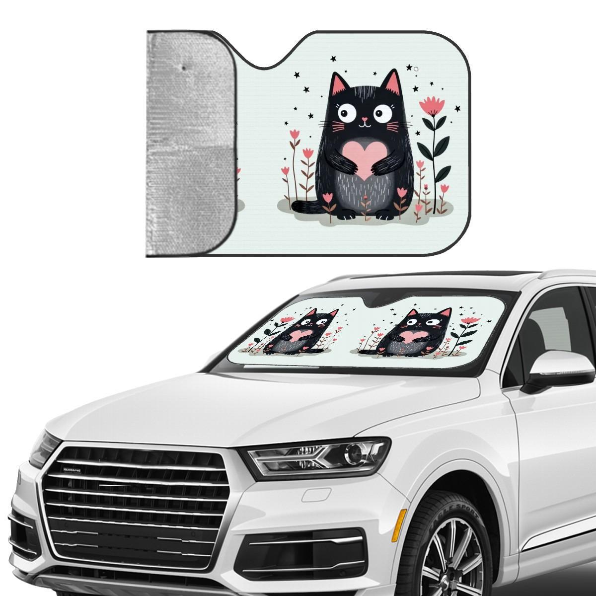 Cat Car Windshield Sun Shade Stiff Version - Blue Auto Window Protector Heat Shield