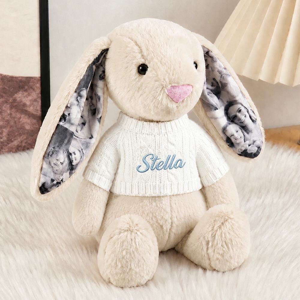 Custom Photo Bunny Plush: Personalized Name Embroidery, Memories in Ears