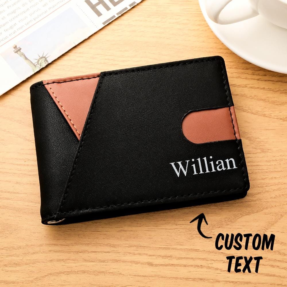 Custom Engraved PU Leather Money Clip Wallet - Personalized Men's Gift with Simple Design