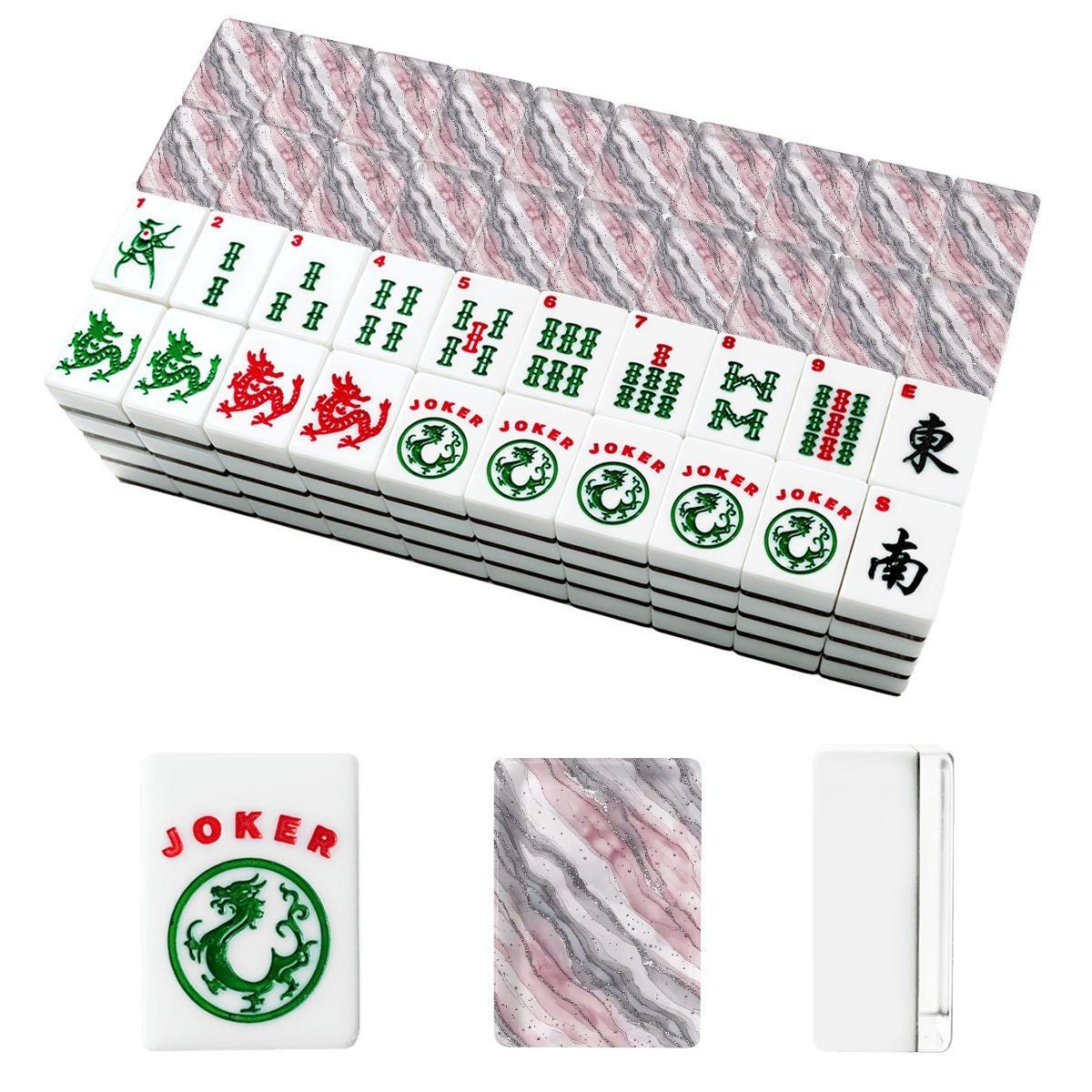 Pink Marble American Mahjong Tiles - Complete Game Set for Table Gaming & Family Entertainment