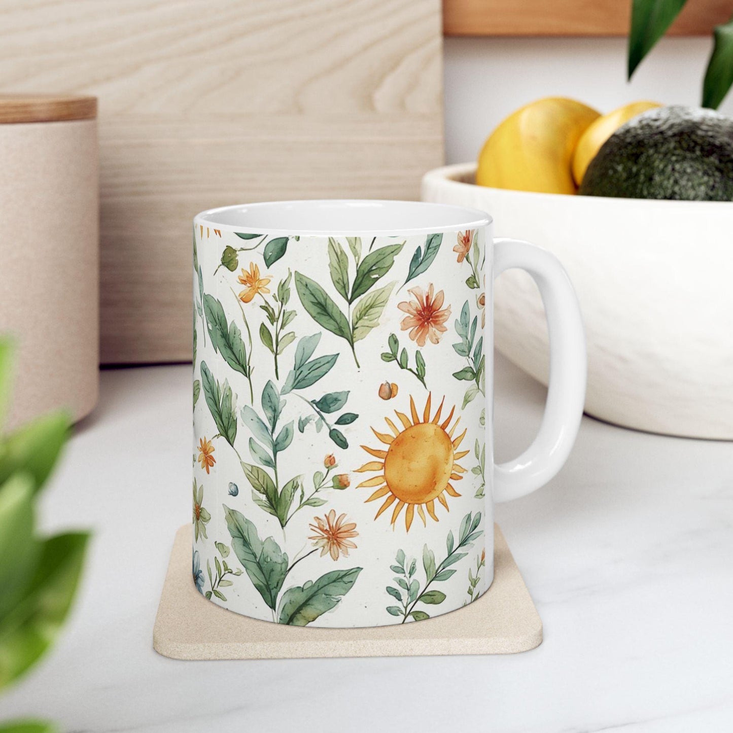 Watercolor Wildflowers Mug | Floral Botanical Ceramic Coffee Cup