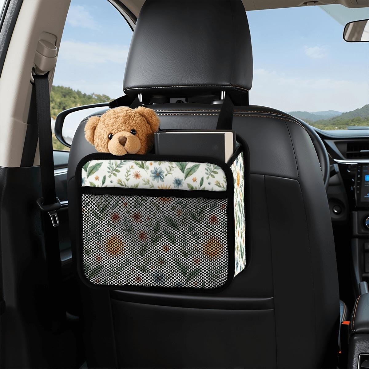 Sun Flower Car Seat Organizer - Yellow Storage Caddy for Vehicle Travel Accessories
