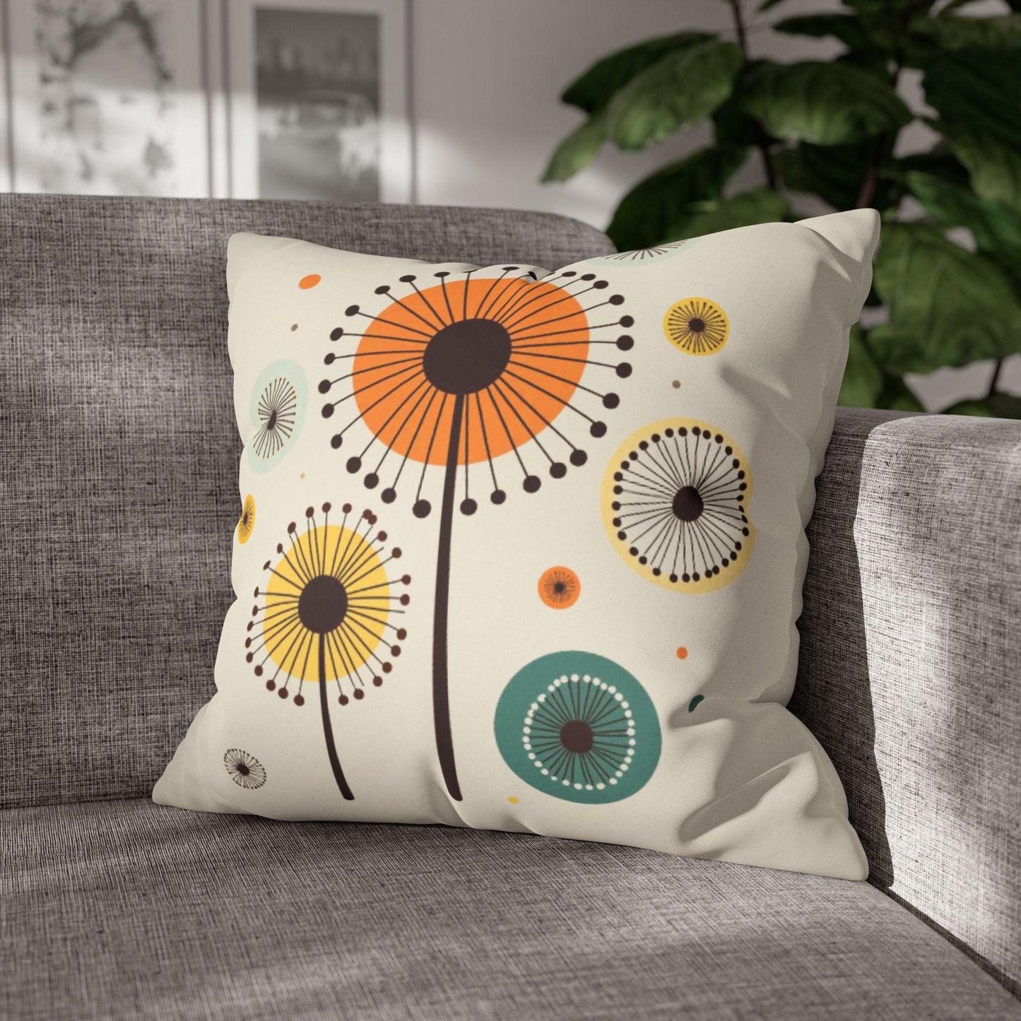 Retro Dandelion Floral Mid Century Boho Throw Pillowcase
