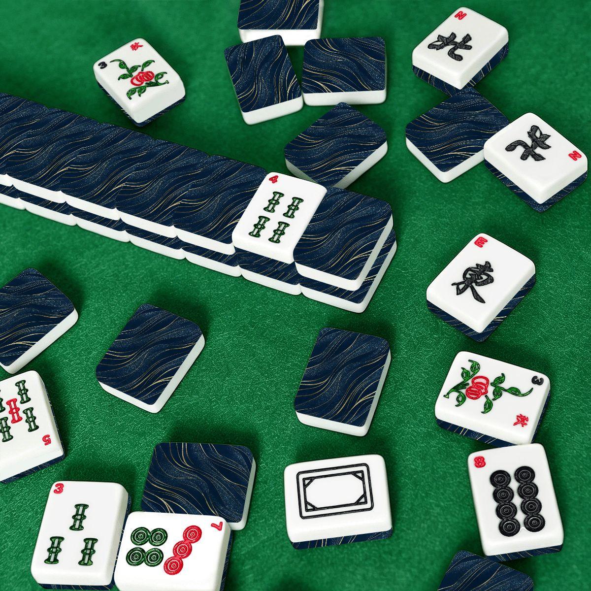 Navy Blue Gold American Mahjong Tiles Set - Game Pieces Collection