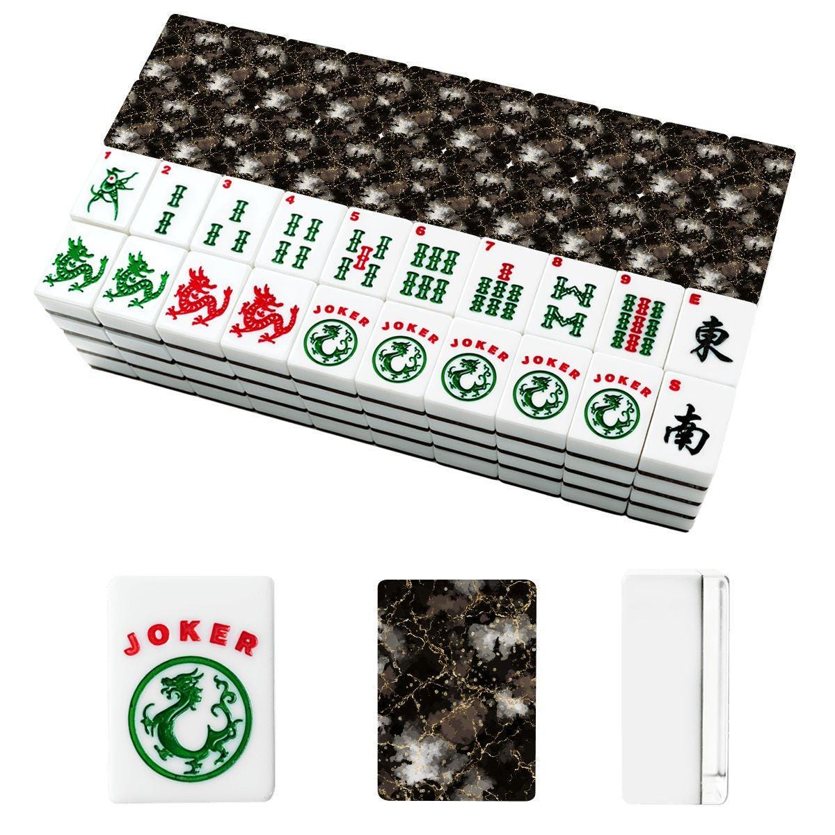 Black Gold Marble Mahjong Tiles – Acrylic Game Set, Stone-Look Finish