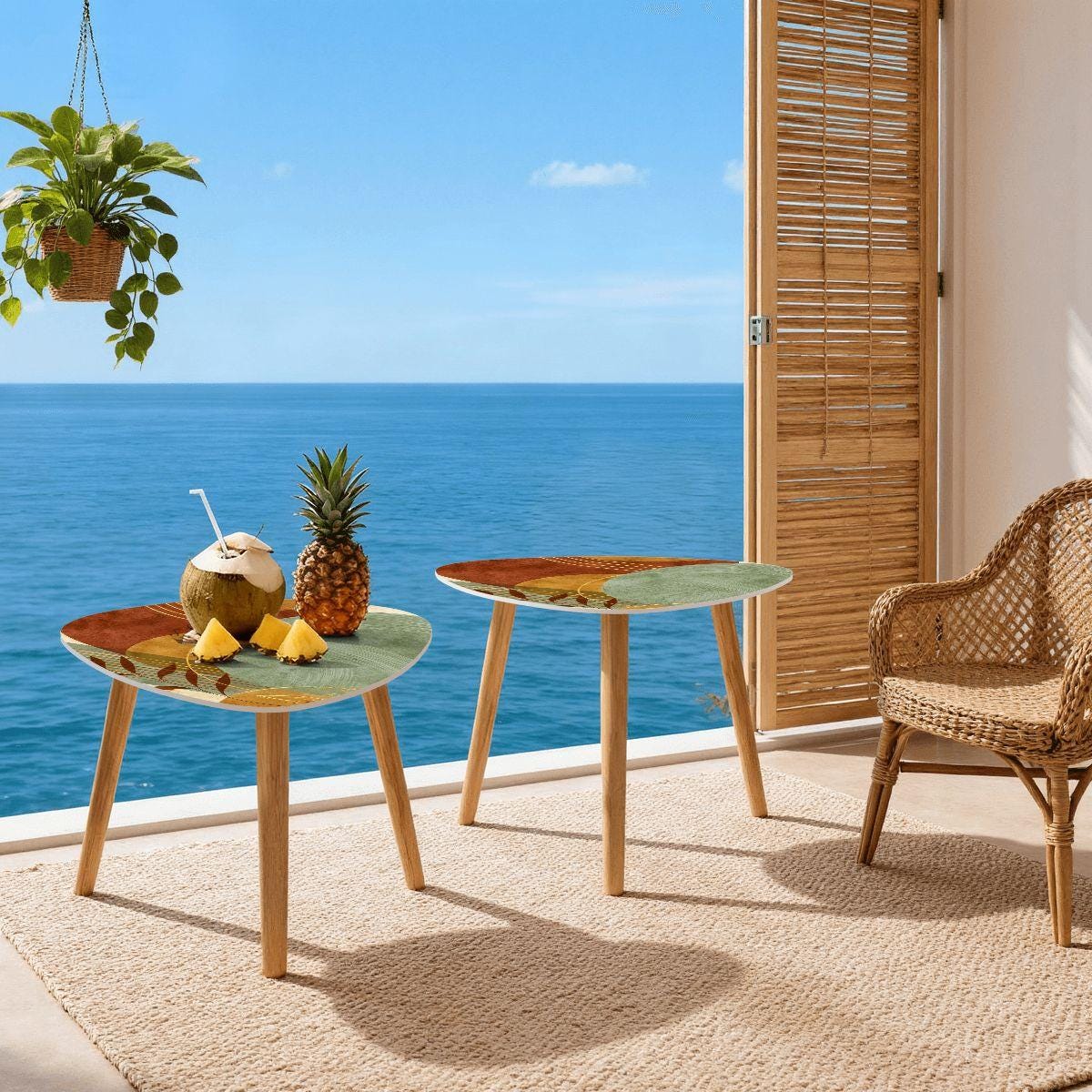 Mid-Century Triangle Coffee Tables Set | Eco-Friendly Bamboo, MDF Living Room Decor