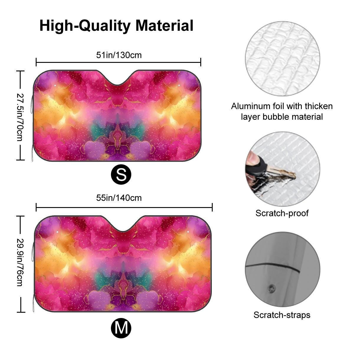 Bright Pink Car Windshield Sun Shade, Heat Insulation, UV Protection (S/M Sizes)