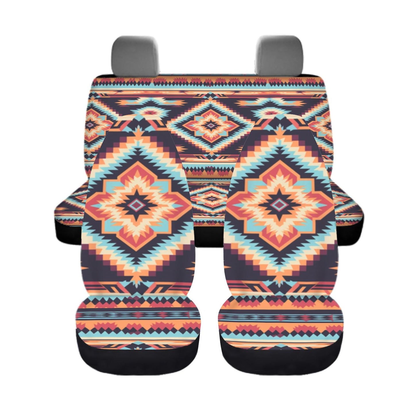 Native Pattern Car Seat Covers Polyester Spandex Blend Front Rear Full Set Universal Fit