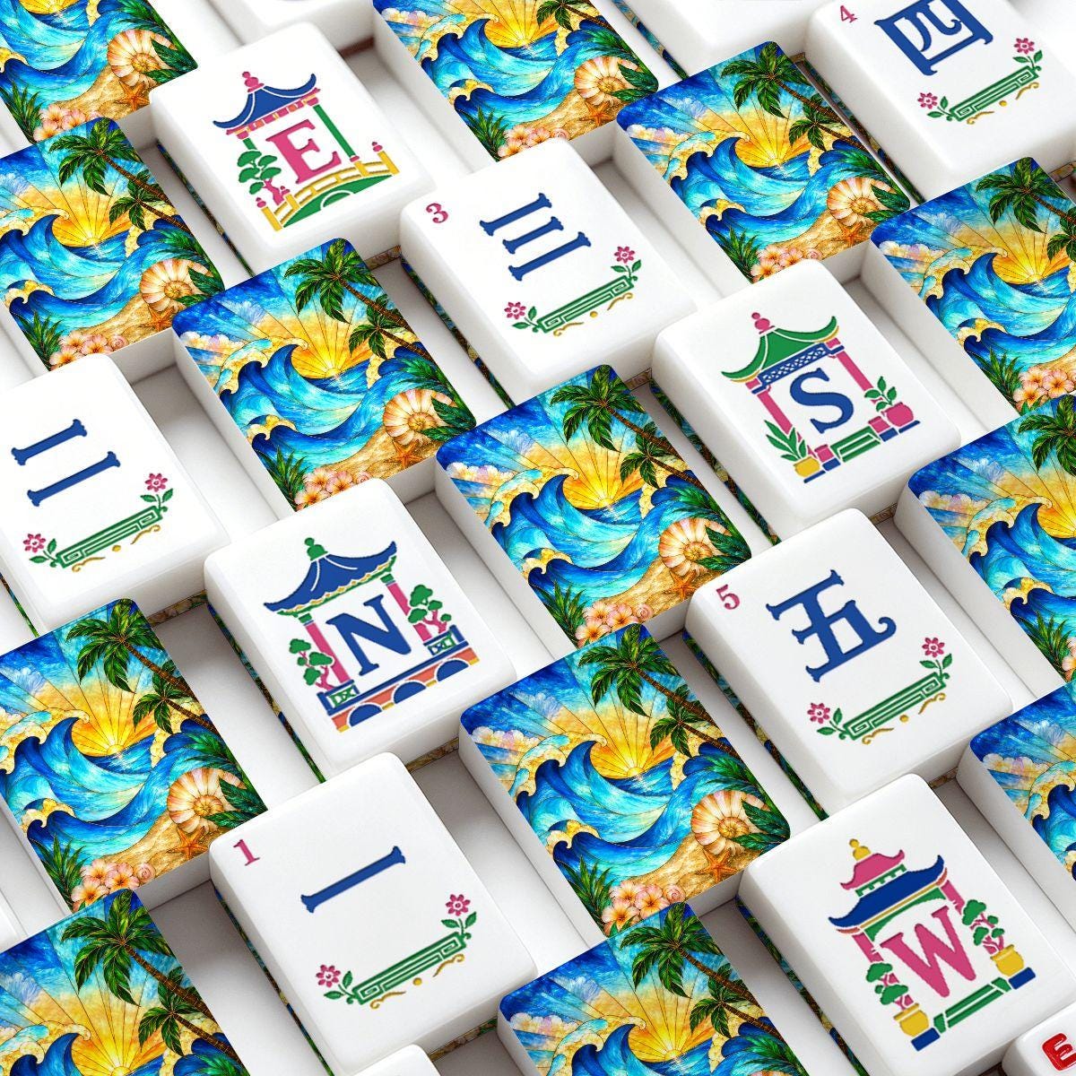 Beach American Mahjong Tiles (Traditional Porcelain Style)