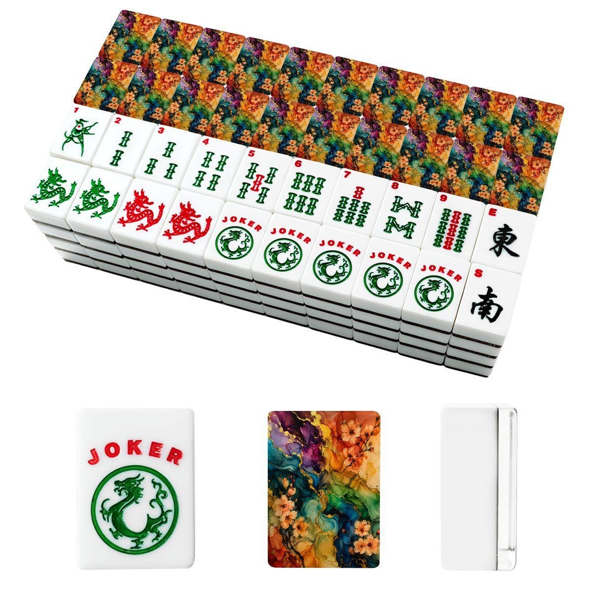 Bright Floral American Mahjong Tiles Set, Colorful Acrylic Tile Game, Vibrant Flower Pattern