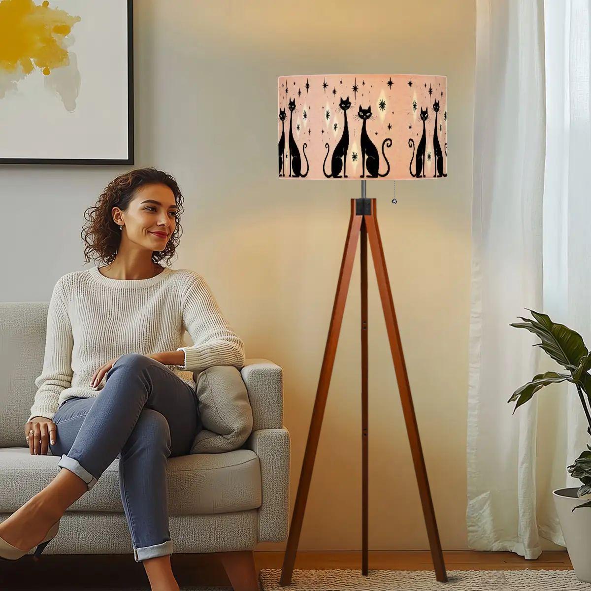 Pink Retro Cat Tripod Floor Lamp | Mid-Century Style, USA Made
