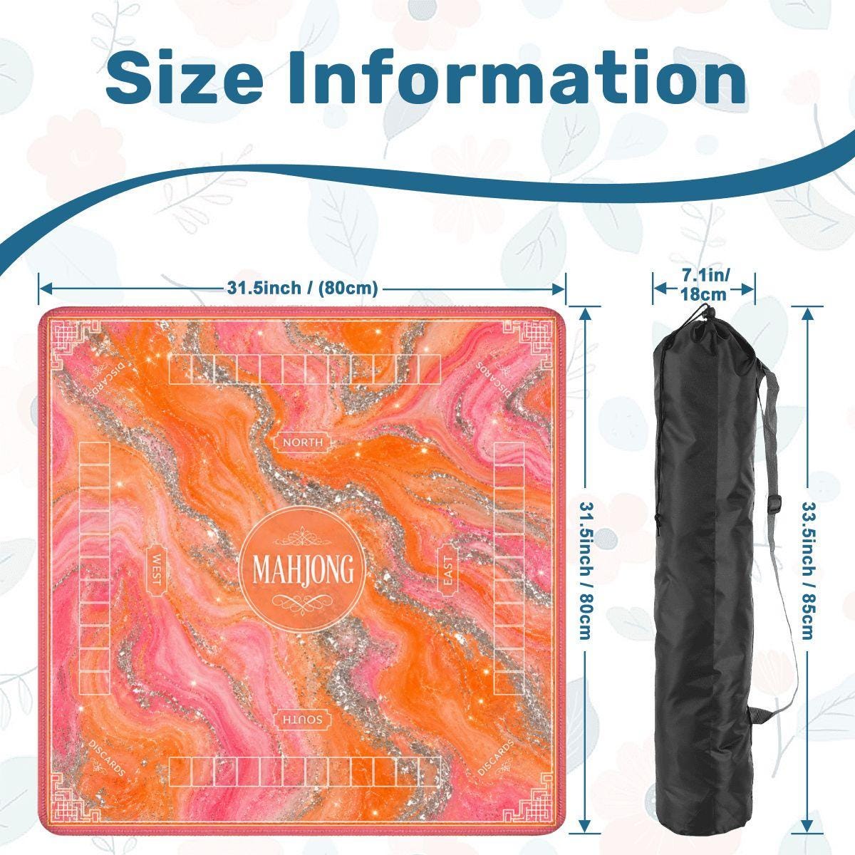 Pink Orange Mahjong Mat 31.5x31.5 Non-Slip Polyester Game Board Table Cover