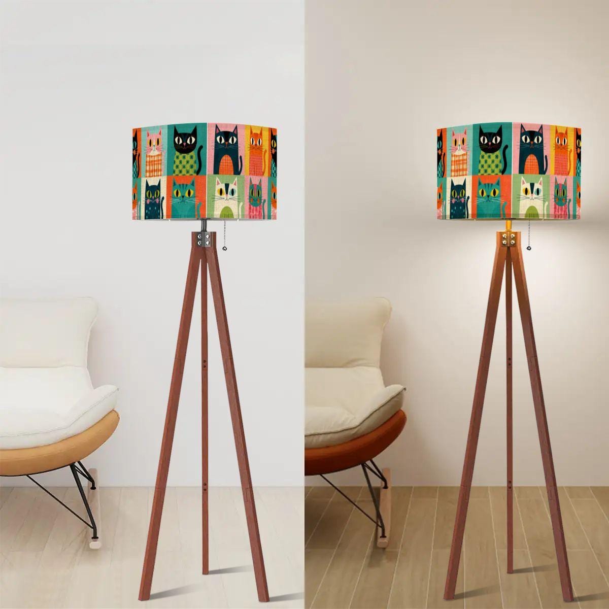 Retro Cat Tripod Floor Lamp, Mid Century Feline Decor, Whimsical Home Lighting, Made USA