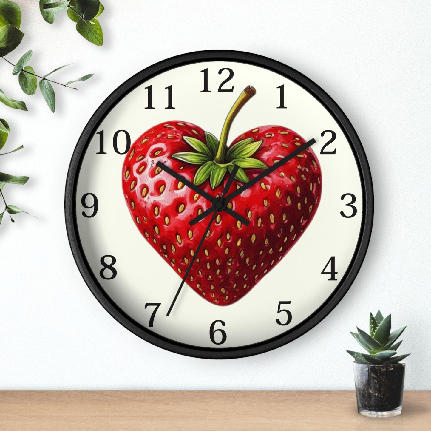 Strawberry Clock with Heart Design, Colorful Kitchen Wall Decor