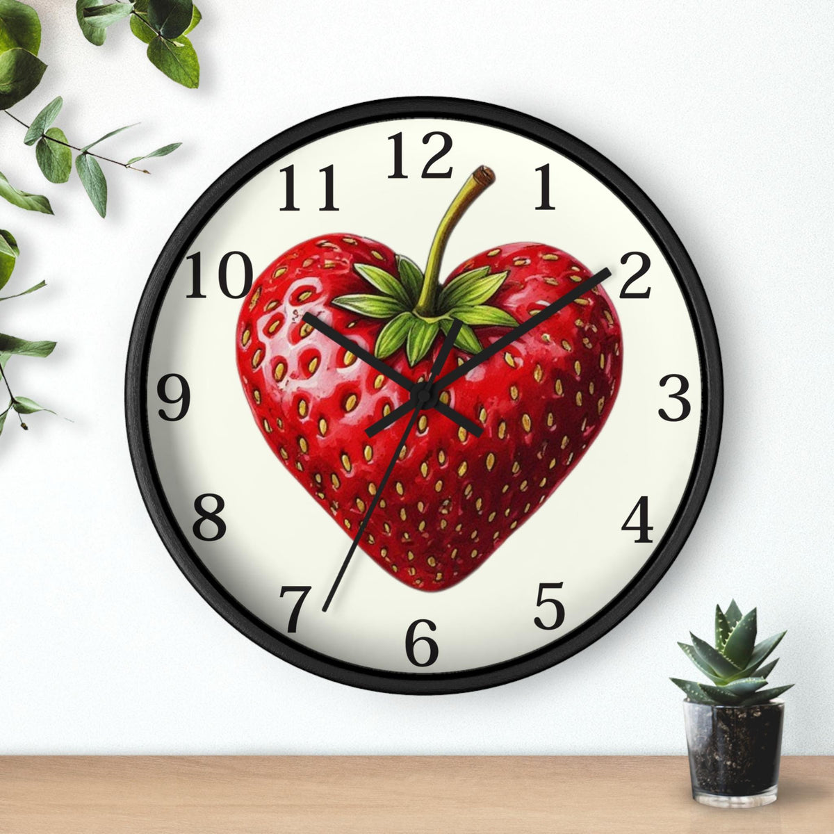 Strawberry Clock with Heart Design, Colorful Kitchen Wall Decor