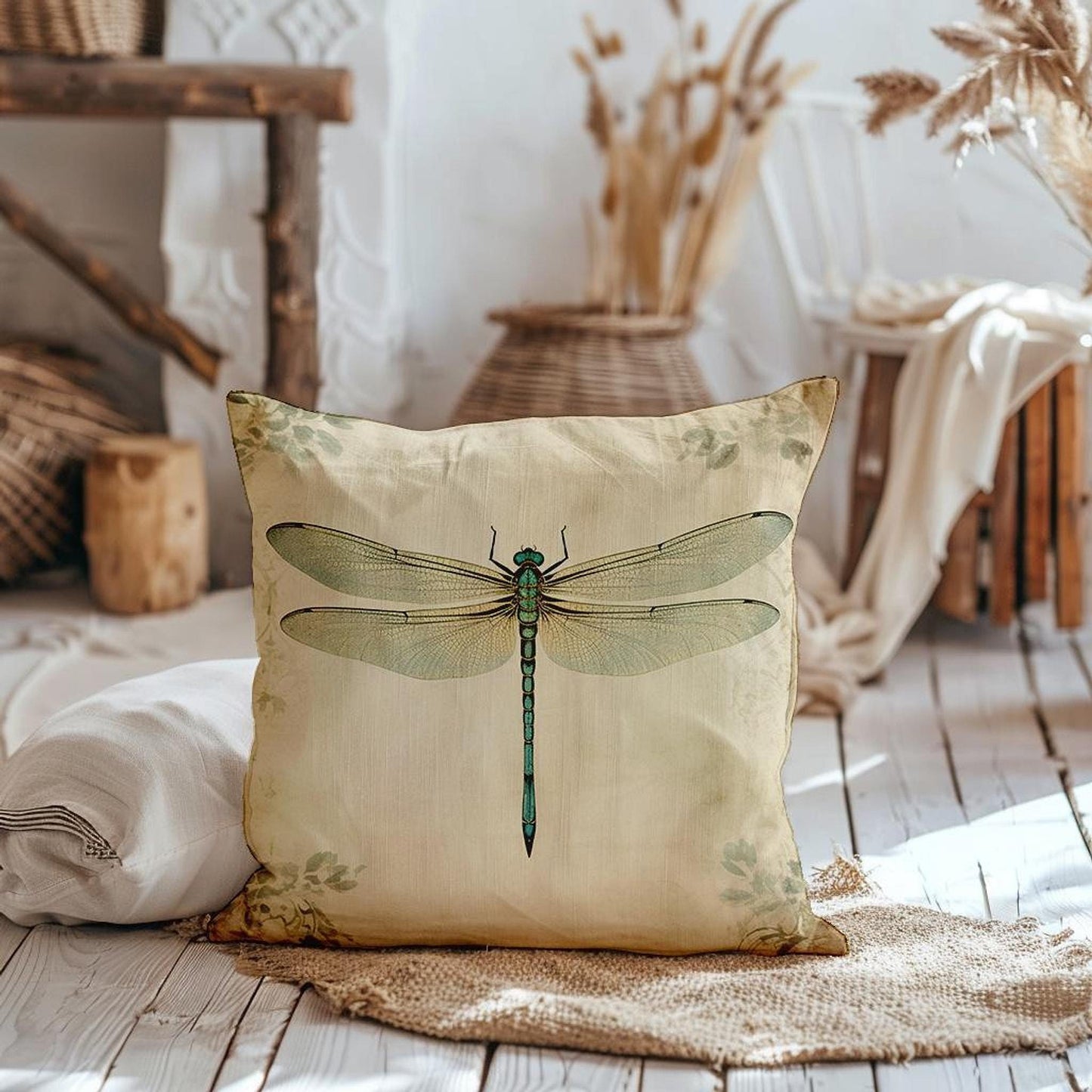 Dragonfly Pillow Cover with Soft Print, Double-Sided Decor