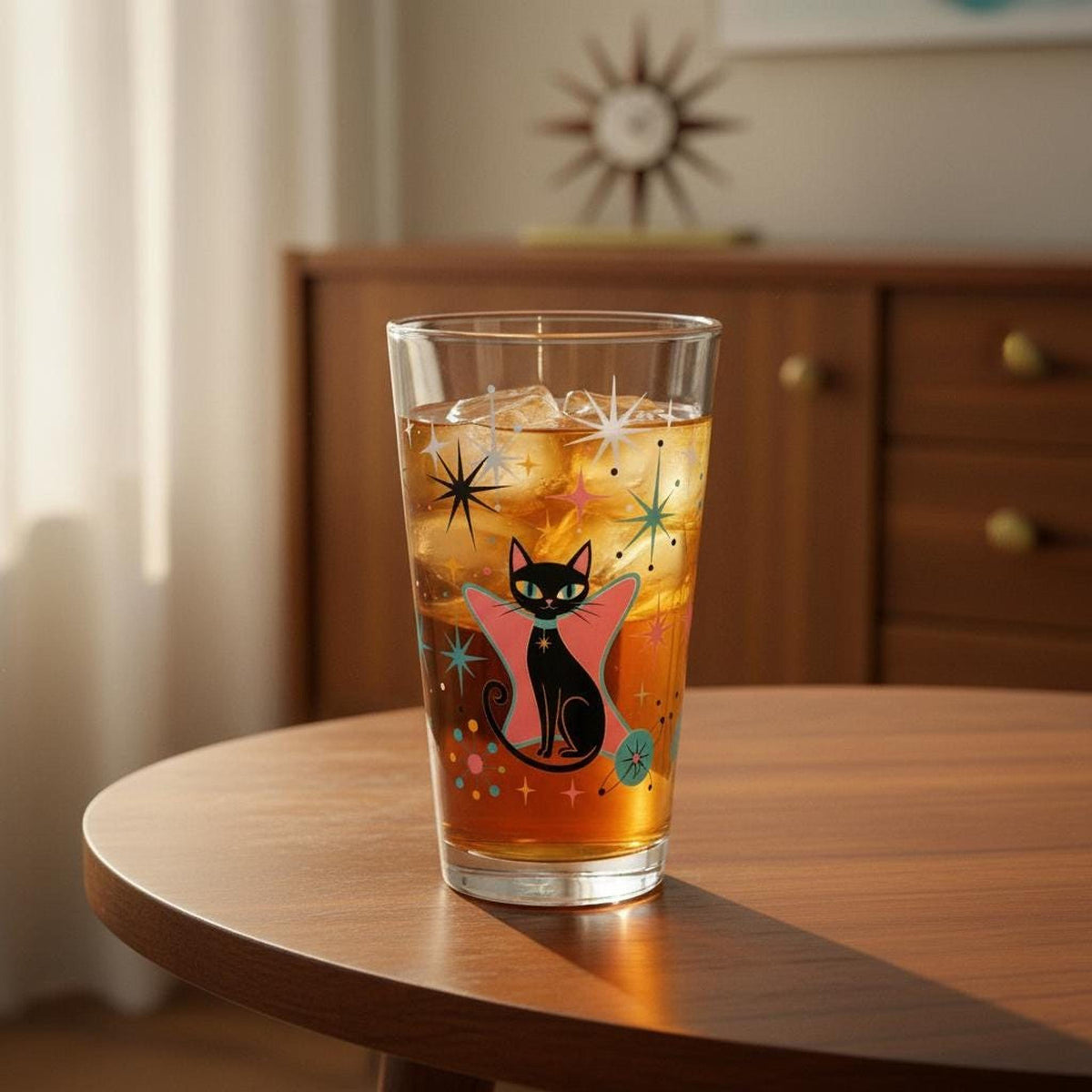 Retro Black Cat Mixing Glass, 16oz Mid Century Cocktail Drinkware