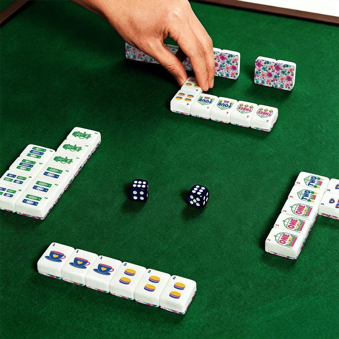 Floral Mahjong Set, 160-Piece Acrylic Tiles with Jokers