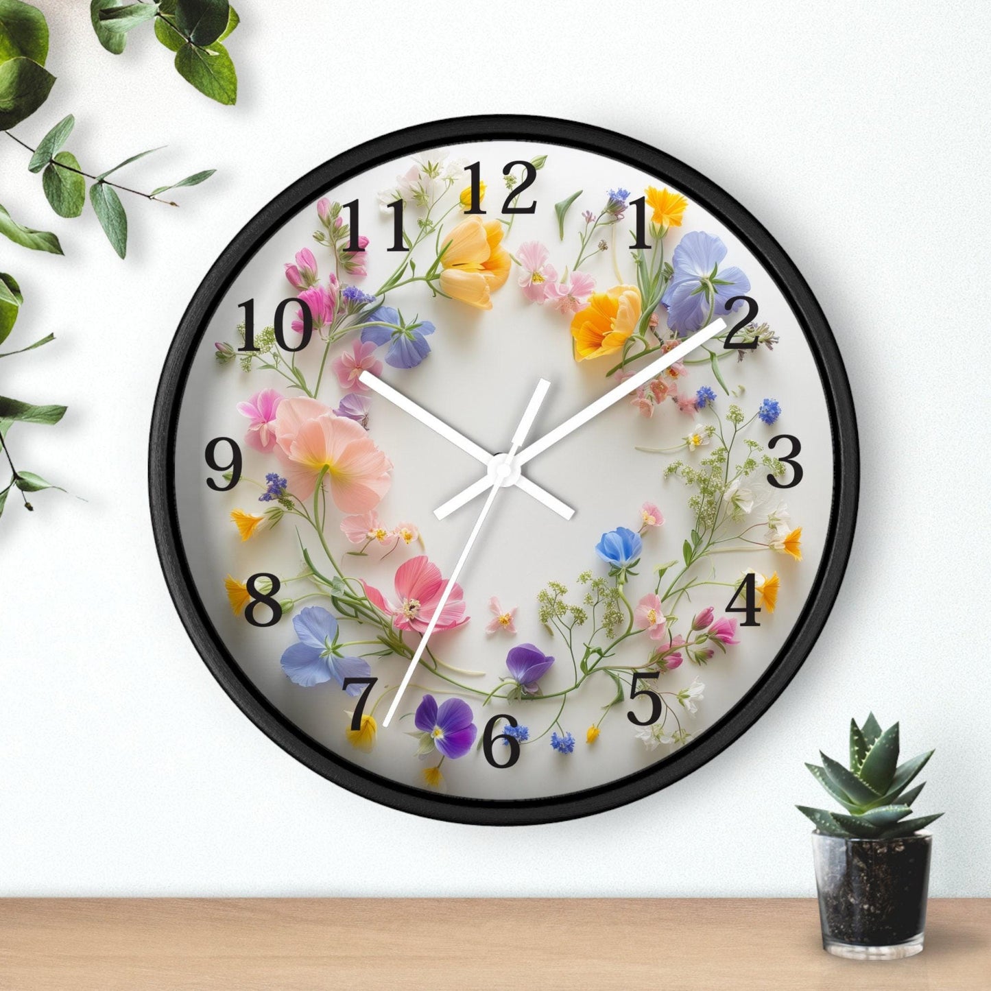Dried Flower Clock: Rustic Wood Frame with Silent Movement