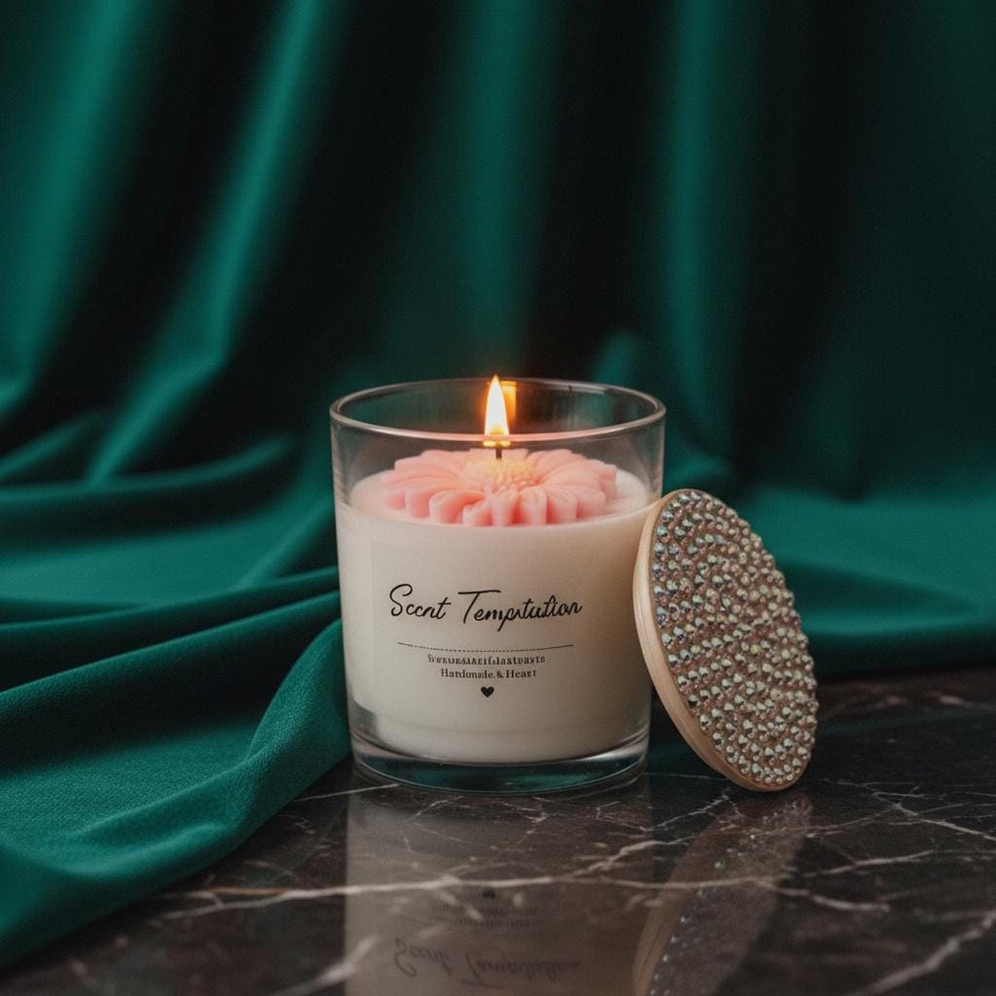 Peach Scented Candle with Rhinestone Lid – Floral Home Decor