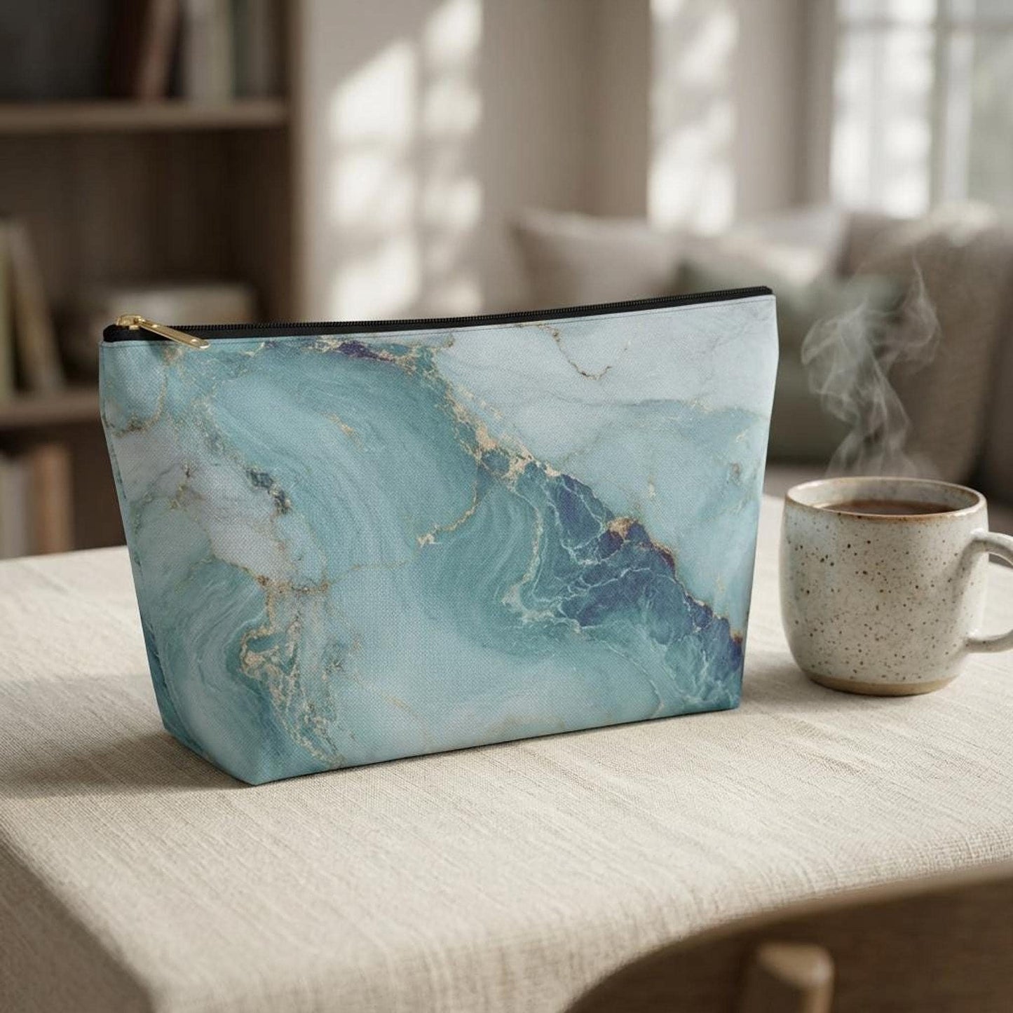 Marble Sky Accessory Pouch, Travel Cosmetic Bag with Gold Zipper
