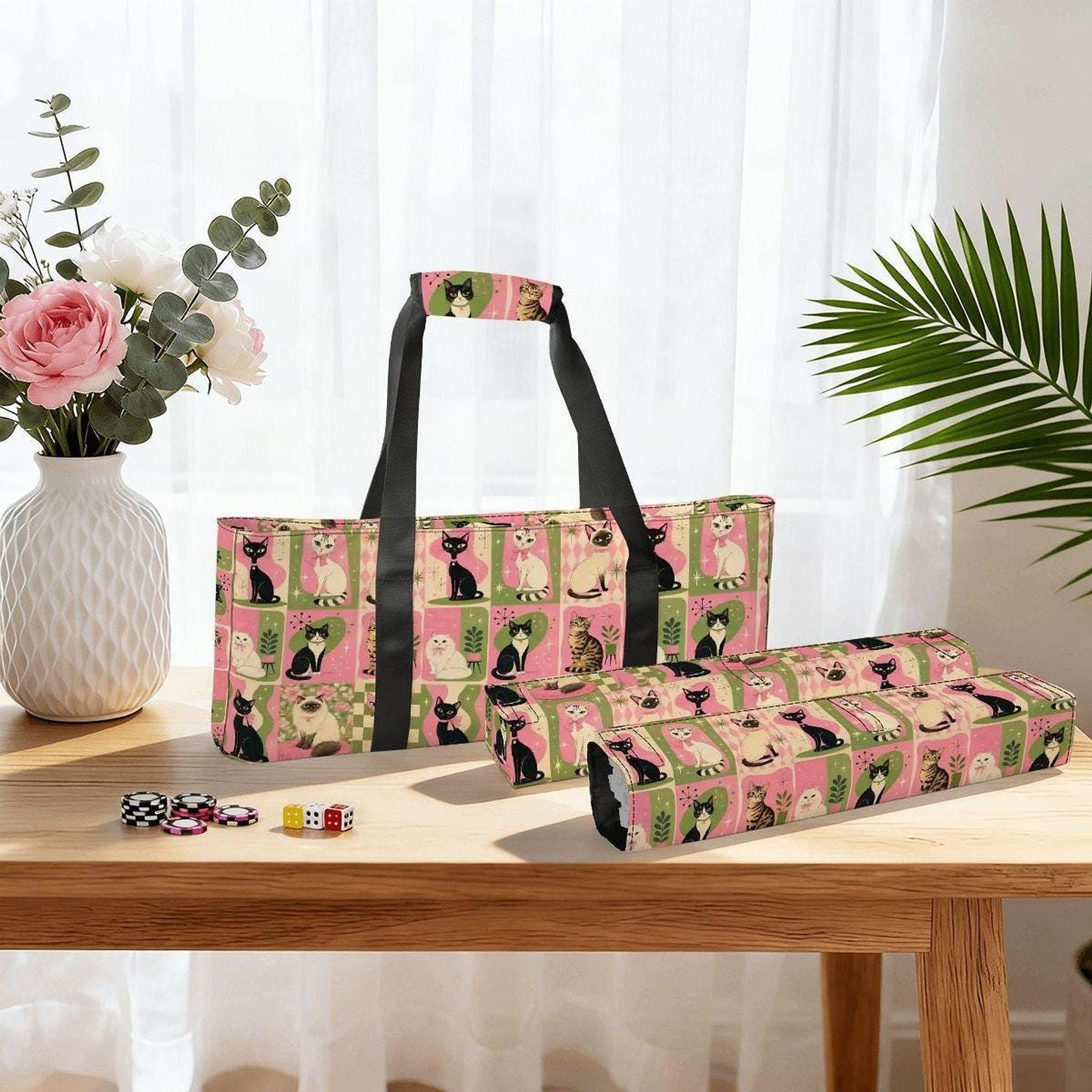 Mahjong Bag Set, Retro Canvas 3-Piece Storage Collection for Game Night
