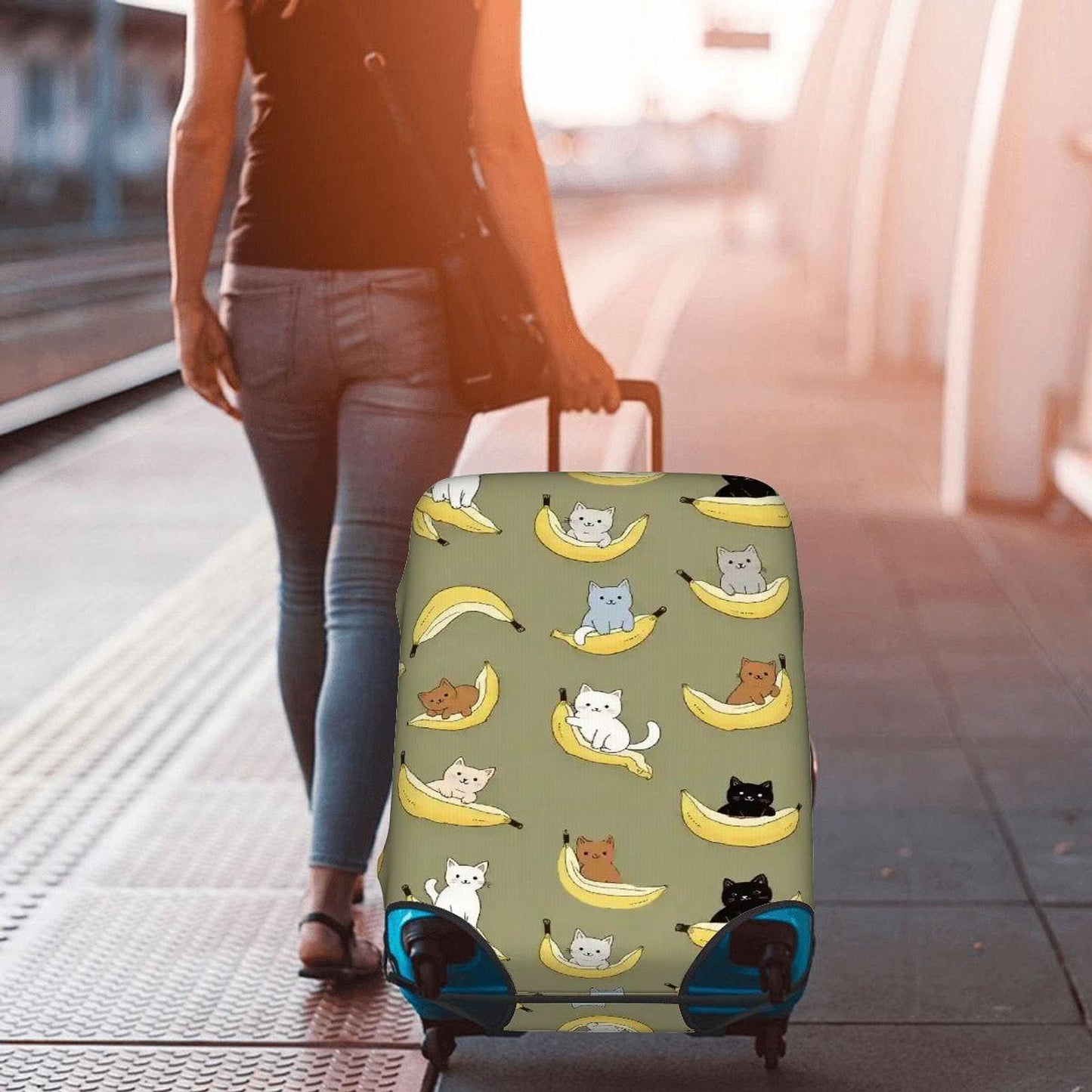 Cat Luggage Cover – Banana Cats Thickened Suitcase Protector for Travel
