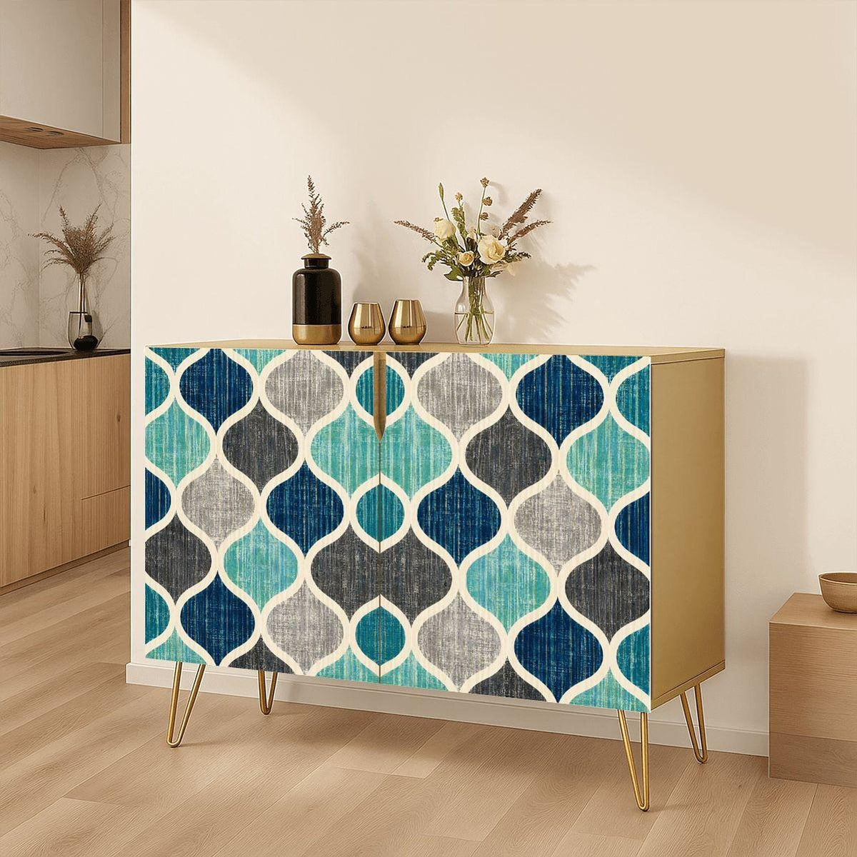 Ocean Cabinet, Mid-Century Mosaic Storage Solution with Coastal Design