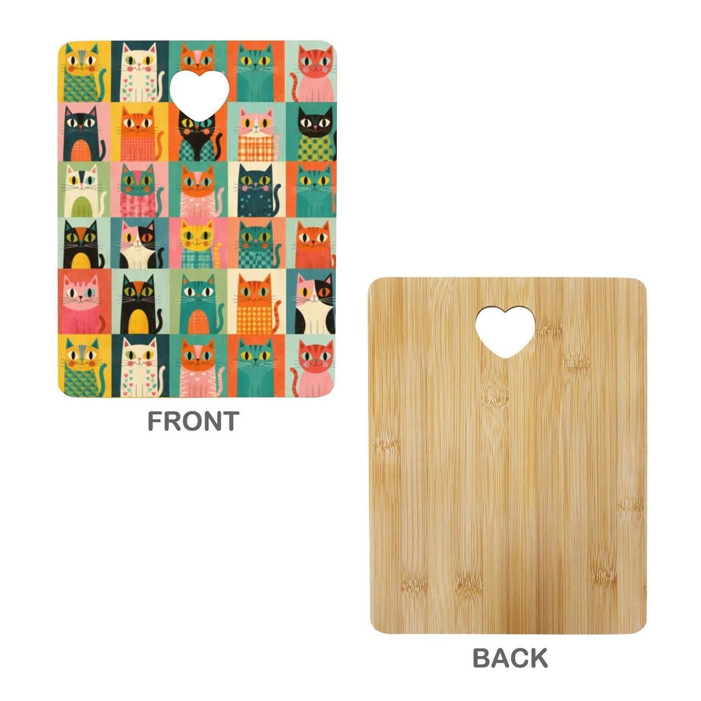 Cat Cutting Board, Retro Bamboo Design with Heart-Shaped Cutout