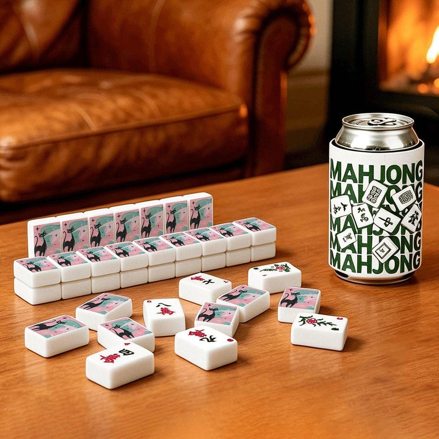 Pink Cat Mahjong Tile Set, Colorful Acrylic Game Accessories