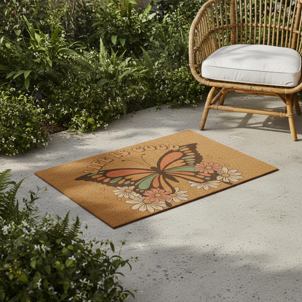 Butterfly Coir Doormat: Whimsical Outdoor Welcome Mat, Non-Slip