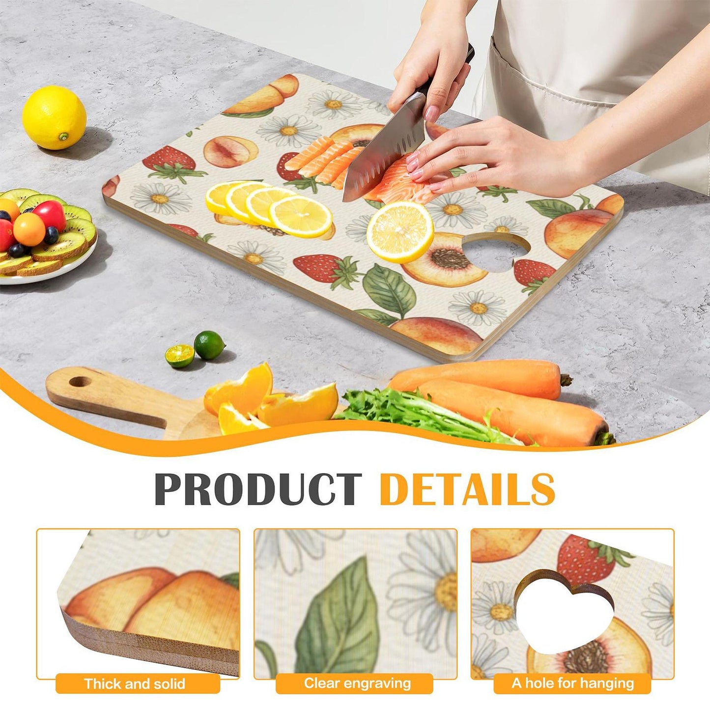 Bamboo Cutting Board with Heart Cutout, 28cm Kitchen Decor Serving Tray