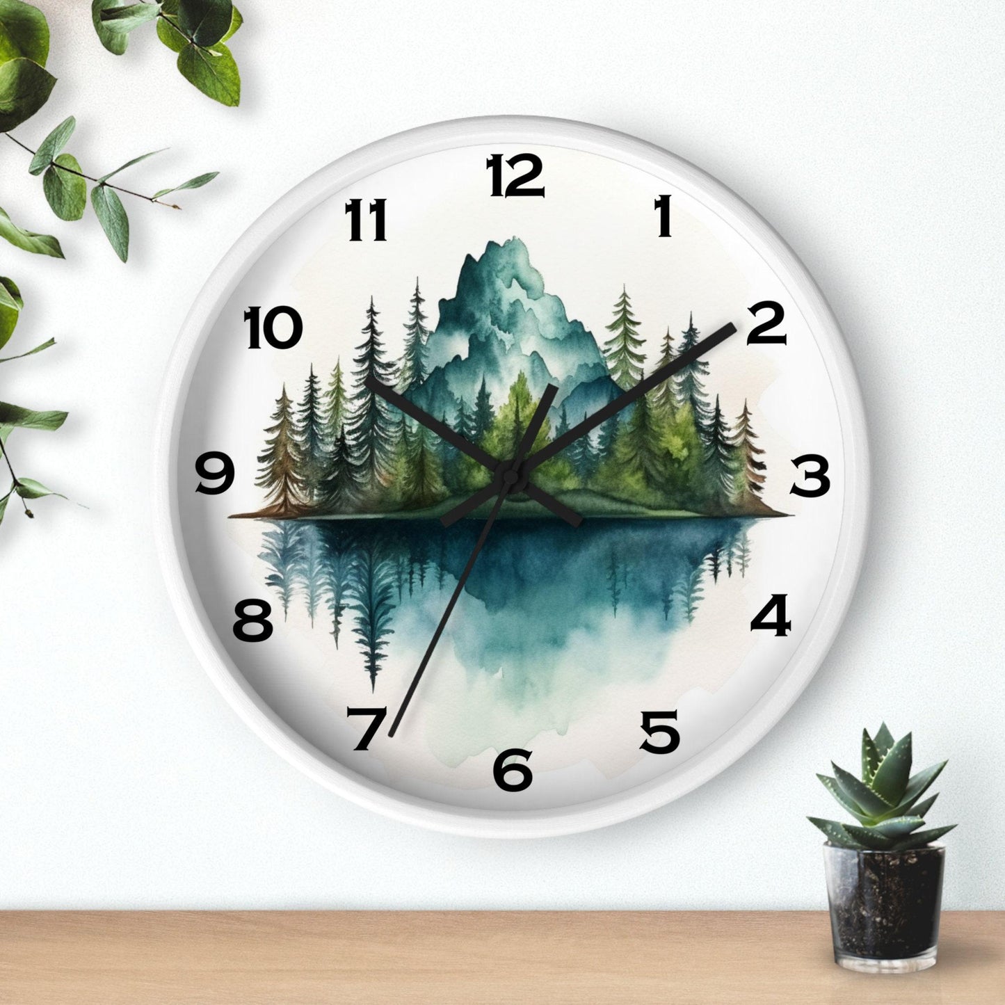Pine Tree Mountain Wall Clock, 10" x 10" Plexiglass, Silent Mechanism