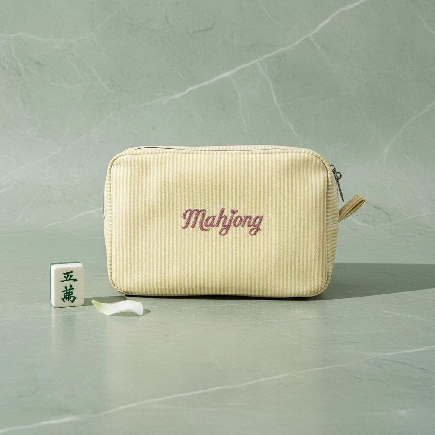 Embroidered Mahjong Bag, Stylish Cosmetic Organizer with Secure Zipper
