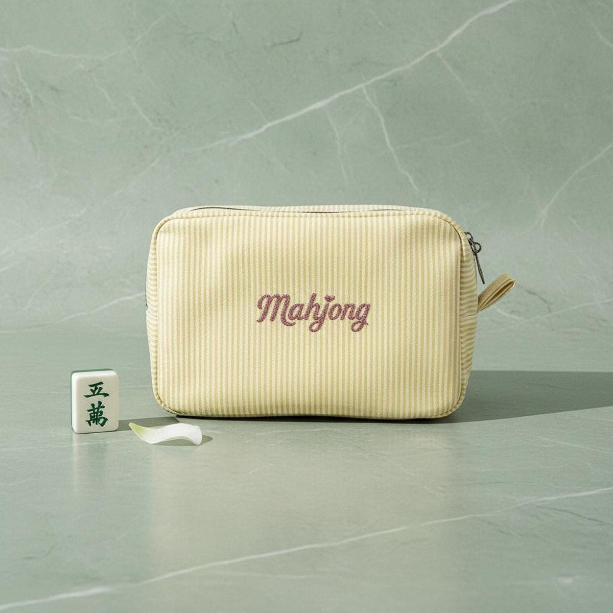 Embroidered Mahjong Bag, Stylish Cosmetic Organizer with Secure Zipper
