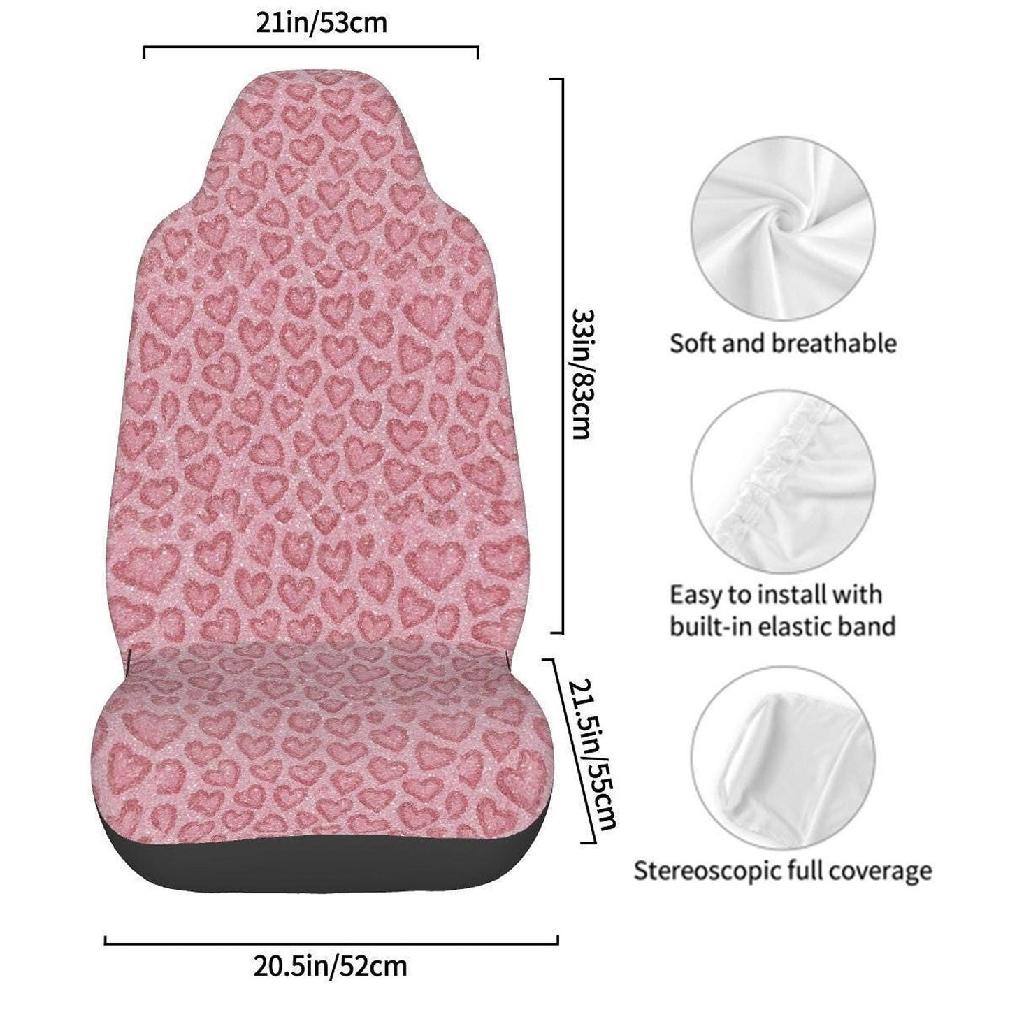 Pink Heart Seat Covers, Soft Polyester Car Protection for Stylish Interiors