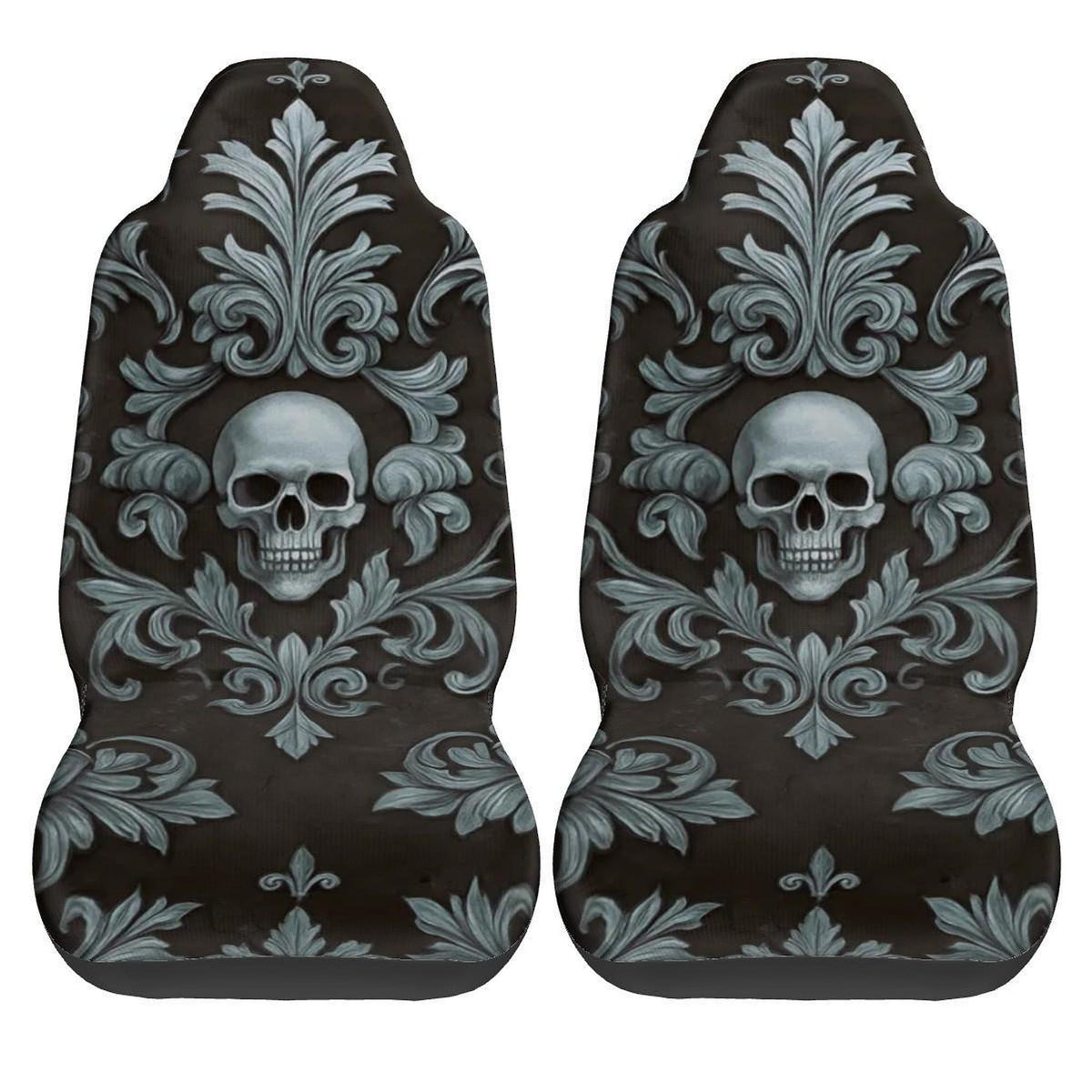 Skull Seat Covers, Durable Polyester Front Car with Gothic Design