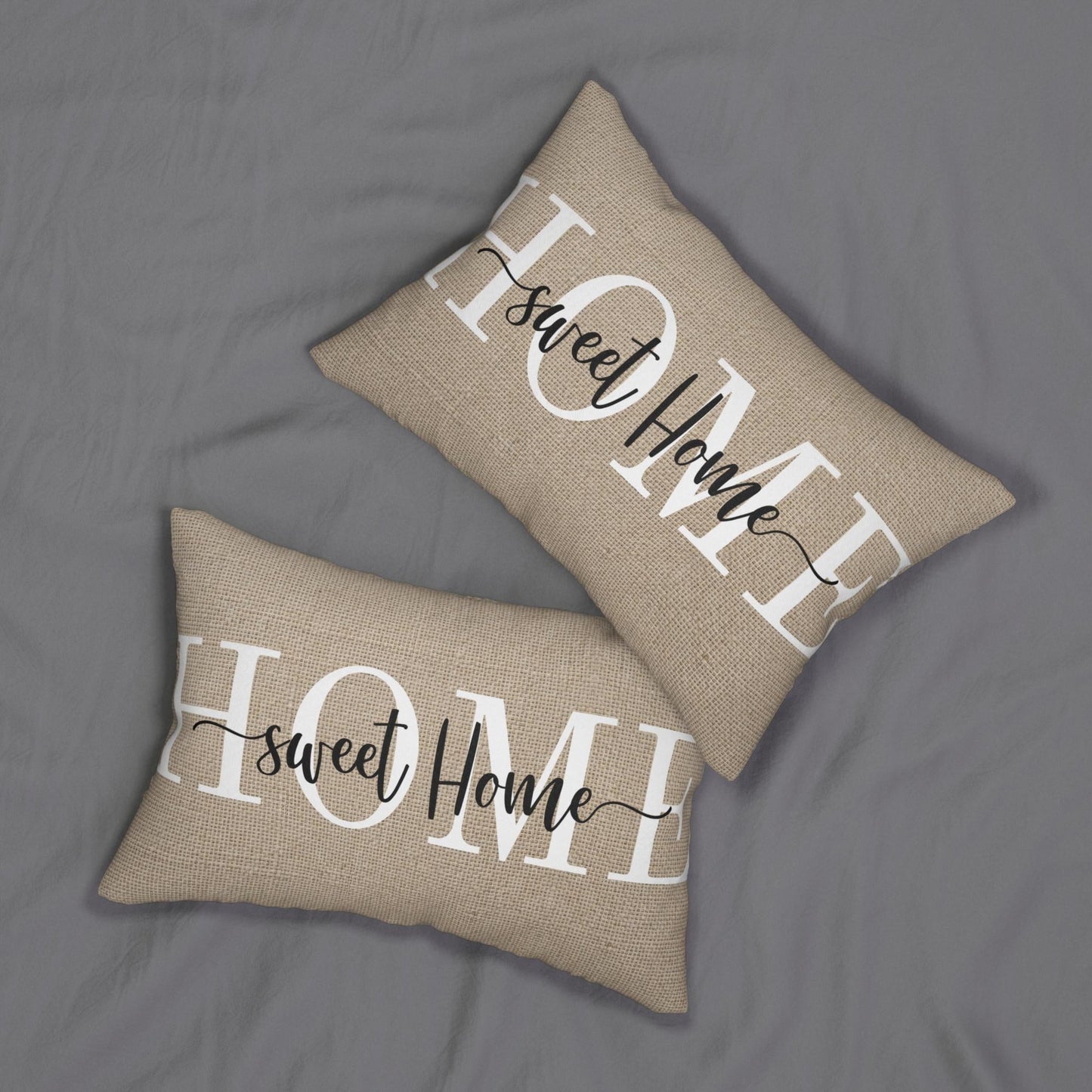 Farmhouse Lumbar Pillow, Beige Burlap Accent Cushion for Rustic Decor
