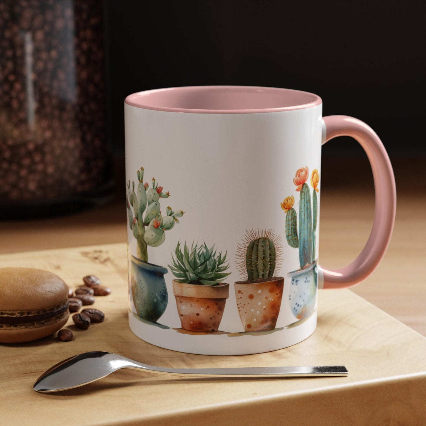 Ceramic Cactus Mug with Colorful Handle, 11oz & 15oz Desert-Inspired Coffee Cup