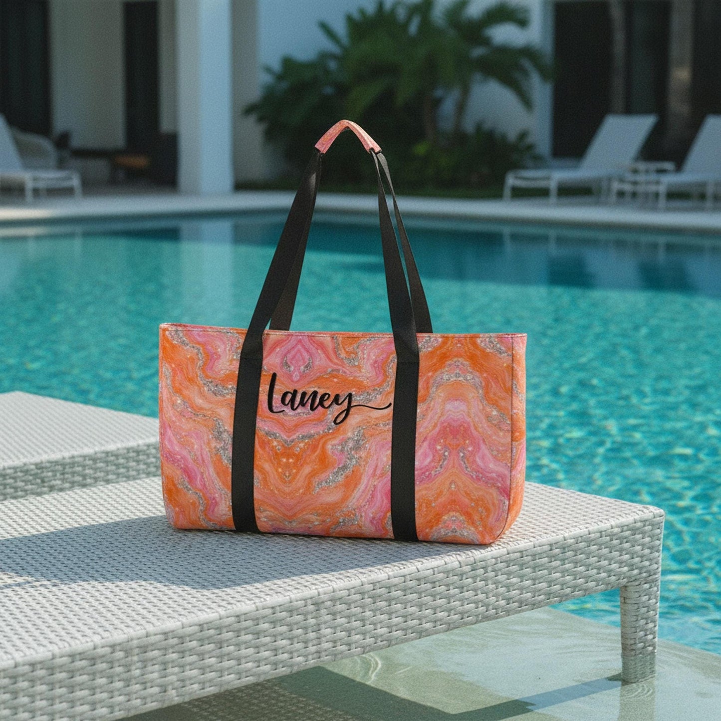 Custom Mahjong Bag, Pink Orange Canvas Set with Three-Piece Storage Organizer