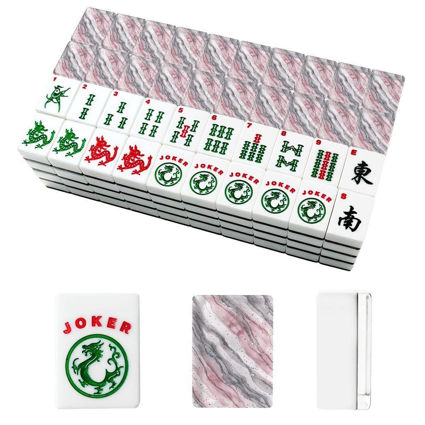 Mahjong Tile Set - Pink Marble Acrylic for Family Game Nights