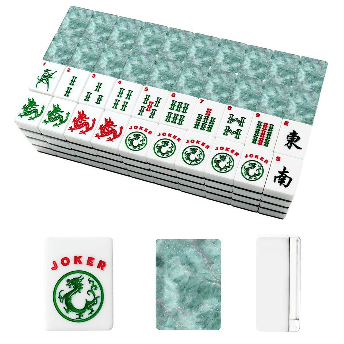 Mahjong Tile Set, Green Marble Acrylic American Game